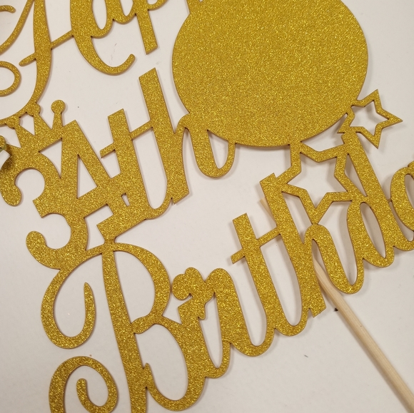 Gold Glitter Happy 34th Birthday Cake Topper. 34th birthday cake decoration. - Picture 2 of 4